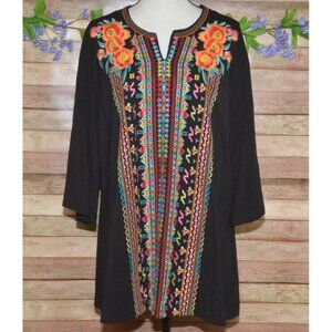 Caleooa Black Boho Embroidered Floral Pullover Blouse Top Plus Size 3X Tunic